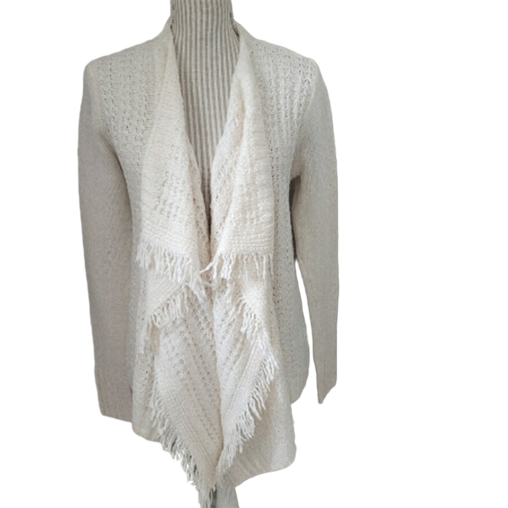HOLLISTER Abercrombie Cream Knit Fringe Cardigan wrap | Medium